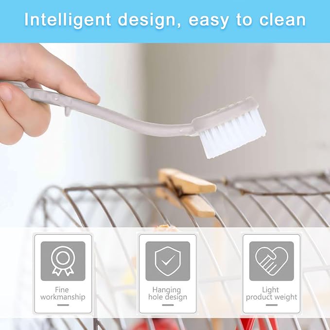Bird Cage Cleaner Bird Cage Brush with Two Brush Heads Long Handle with Scraper for Cleaning Bird Parrot Cages Kennels Perches (Grey+Black)