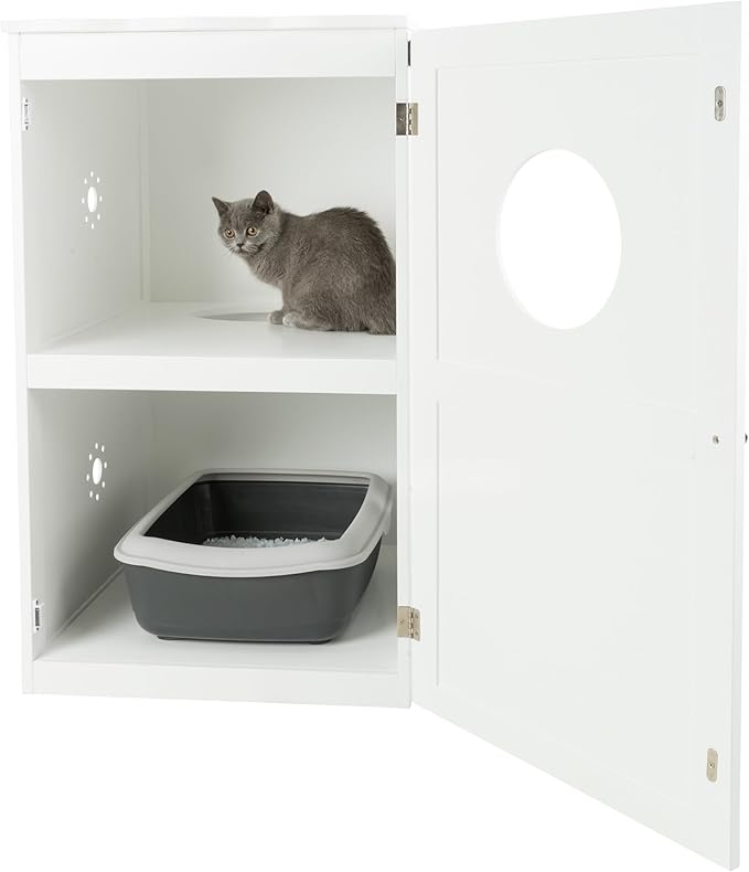 Trixie 2 Story Furniture Litter Box Enclosure (White), Hidden Litter Box for Cats, Double Layer, Big Front Door for Easy Cleaning, Large Hole for Easy Entry, Use as Side Table or Nightstand
