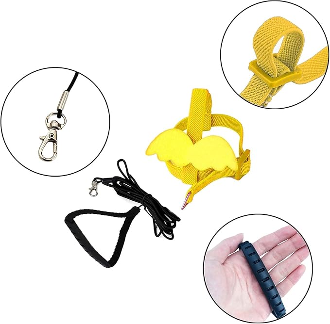 Birds Harness Leash Outdoor Flying Escape-Proof Adjustable Training Design Anti-Bite Bird Rope with Cute Wing for Parrots Scarlet Keck Mini Macaw Love Birds (Yellow)