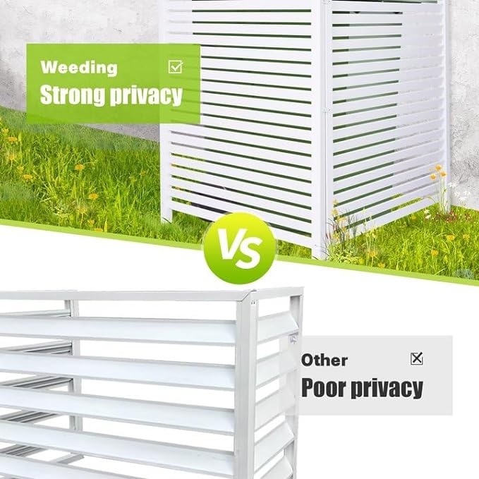 3-Panel White Modern Vinyl Privacy Fence, 36" W x 45" H, Air Conditioner & Trash Can Enclosure