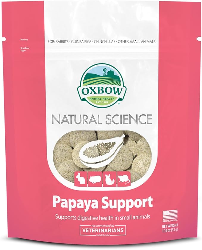Oxbow Papaya Support, High Fiber Digestive Supplement for Rabbit & Guinea Pig, Made with Timothy Hay, Includes Papaya, Pineapple, Papain, & Bromelain, Made in USA, 1.16 oz Bag