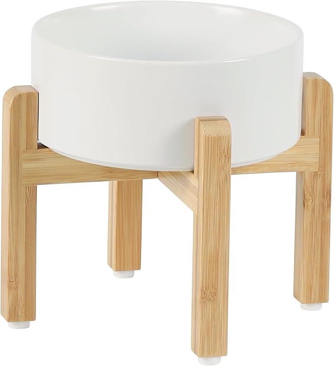 Havniva Ceramic Raised Dog Bowl Set, Elevated with Stand, Food and Water Bowl for Medium Breed Dogs, Weighted Dog Dishes, Pet Bowl(7.3'',41OZ, White)