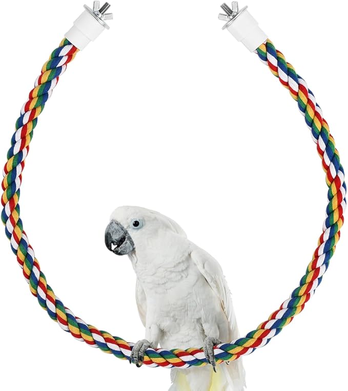 DS. DISTINCTIVE STYLE Bird Rope Perches Set of 2 Pieces (33 in+16 in), Colorful Cotton Rope for Birds, Bungee Style Perch Ideal for Parrots, Cockatiels, Lovebirds, and Budgies