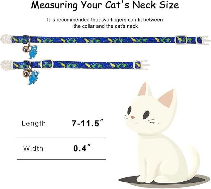 2 Pack Boy Cat Collars - Blue Shark & Dinosaur Breakaway Safety Cat Collars, Adjustable Soft Boy Kitten Collar for Small Dogs Puppy, Cute Pet Collar with Bell & Pendant