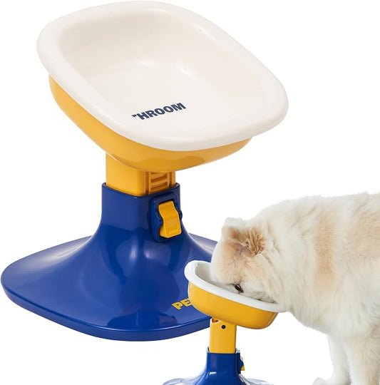 PETHROOM Well Fit Elevated Dog Bowl Stand – Adjustable Height 4.5–7.4 in with 0–22° Tilt, Stable Non-Slip Feeding Stand for Dogs & Cats, Bowl Not Included, Yellow & Blue
