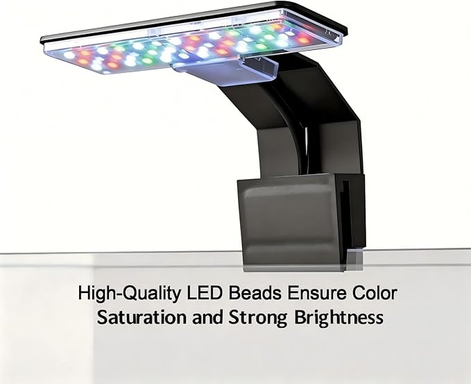 Mini Clip On Fish Tank Light 7W Small Aquarium Light for 1 to 5 Gallon Nano Tanks USB Moving Lamp with White Red Blue Green LED (Adapter NOT Included)