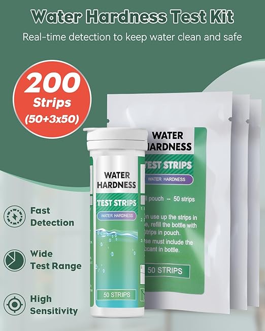 Pawfly 200 Strips Hard Water Test Kit for Calcium & Magnesium (0-425 ppm) Water Hardness Test Kits for Drinking Water Tap Water Well Pool Spa Water Softener Quick Accurate Water Quality Testing Kit