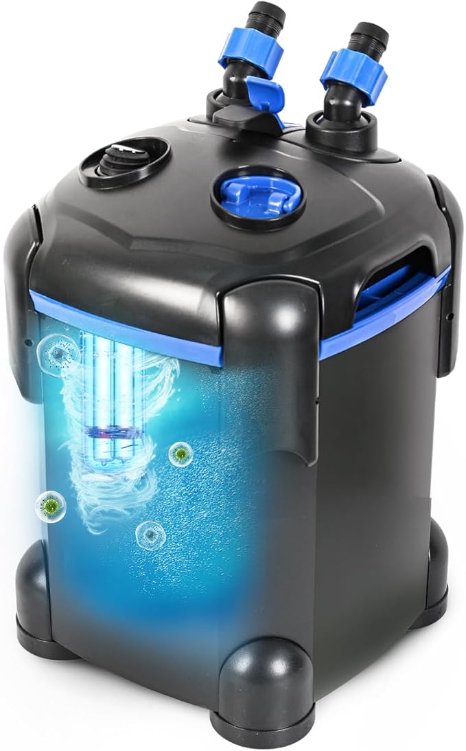 AMOSIJOY Canister Filter, Ultra-Quiet External Aquarium Filter with Free Media for Large Fish Tanks and Aquariums