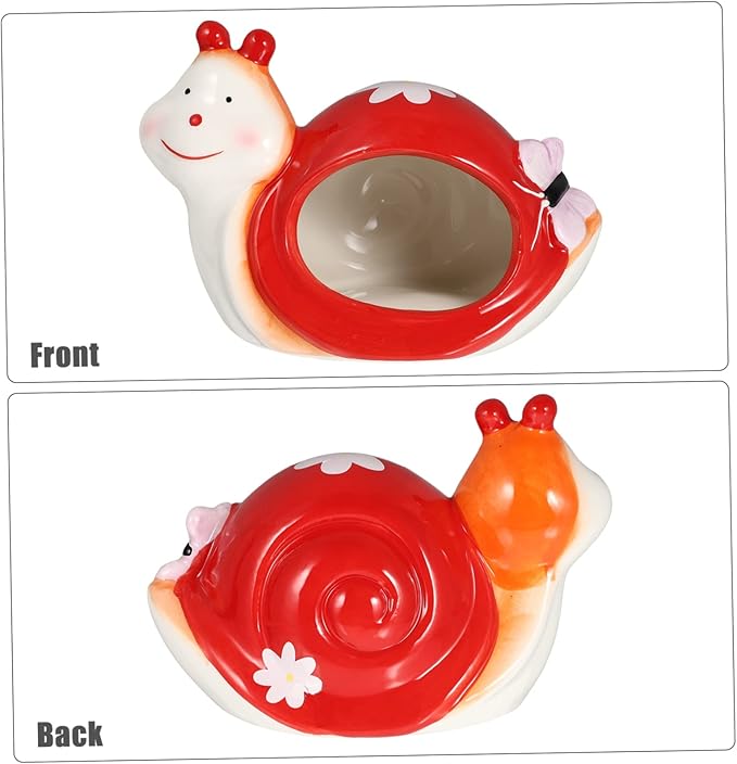 DOITOOL Ceramic Hamster Hideout, Adorable Cartoon Snail Shape Hamster House Cave, Chinchilla Hideout Small Animal Hideout Hut Cave Cage Accessories (Red and White)