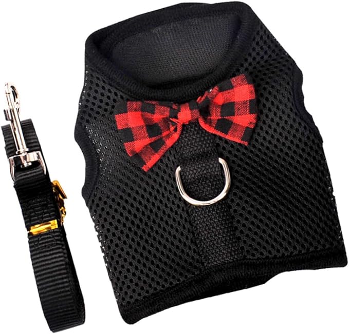 POPETPOP Small Animal Pet Vest Harness, Breathable Mesh Dog Harness Set, Soft No-Pull Chest Strap, Black L Size 35-40Cm for Rabbits, Guinea Pigs, Squirrels, Outdoor Walking