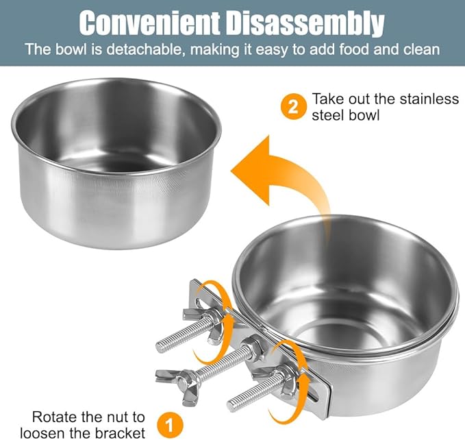 Bird Feeding Dish Cups,Stainless Steel Birdcage Coop Water Feeder with Clamp Holder for Birds,Parrots,Cockatiel,Parakeet,Macaw,Finches, Lovebirds,Small Animals