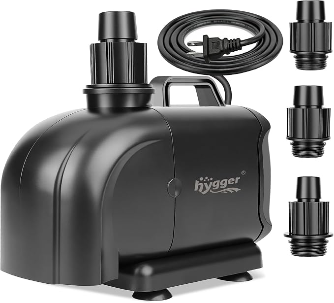hygger 2-in-11850GPH Submersible Pump 135W, Side and Bottom Suction Fountain Water Pump with 16.4ft High Lift,Water Change with 4 Interchangeable Nozzles for Aquarium, Fish Tank, Hydroponics,Pond