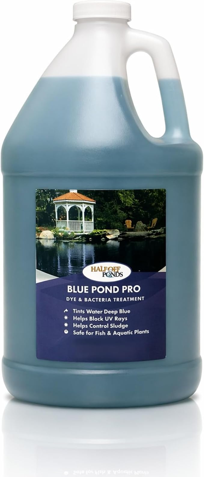 Blue Pond Dye for Clear Water & Sunlight Control, 1 Gallon | Deep blue tint, shades water to reduce sunlight, won't stain when diluted, fish and plant safe, enhances pond appearance