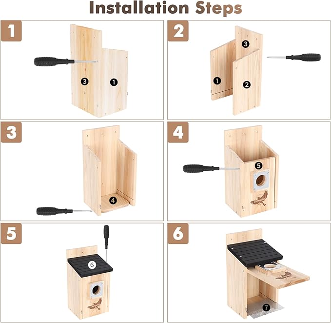 Gtongoko 2 Pack Bird Houses for Outside, Bluebird Nesting Box with Metal Predator Guard, Wooden Birdhouse Kit for Chickadees, Swallows & Finches, Assembly Required