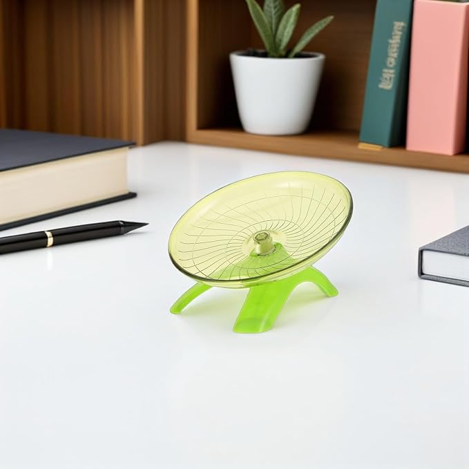 HOMSFOU Silent Hamster Running Wheel and Flying Saucer Spinner, Pet Cage Exercise Wheel for Gerbils and Mice, Quiet Small Animal in Vibrant Orange and Matcha Green