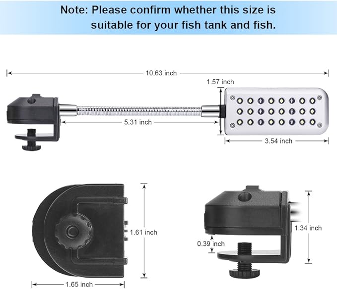 DaToo Aquarium Light Small LED Clip Light for Fish Tank, 1 Yr Warranty