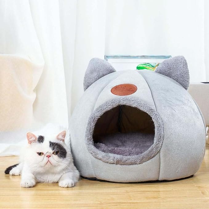 Cat Beds for Indoor Cats, Cozy Cat Cave Bed Dog House Cats Tent with Removable Cushion Pillow, Soft Warm Pet House Puppy Bed, Cute Pet Nest for Kitten Small Dog (Gray, XL-15.75x15.75x15.75 Inches)