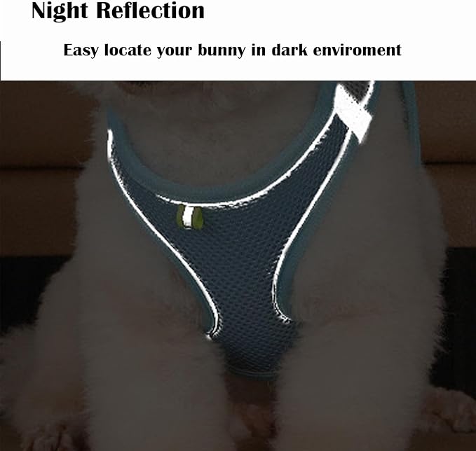 Rabbit Harness and Leash Set Escape Proof, Adjustable Soft Padded Vest, Breathable Mesh Bunny Harness with Reflective Strap, Safe for Small Animals(Green,S)