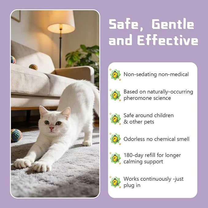 Cat Pheromone Calming Diffuser 8 in 1 Appeasing Pet Pheromones Diffuser to Calm Kit (2 Plug in+ 6 Pack 48ml Refill) for Anxiety