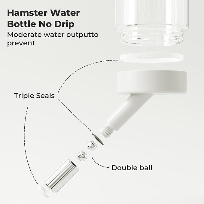 mini&moe Hamster Water Bottle for Glass Tank – Guinea Pig Water Bottle No Drip with Wooden Holder, Small Animal Water Dispenser for Rats, Chinchillas, Gerbils, Sugar Gliders