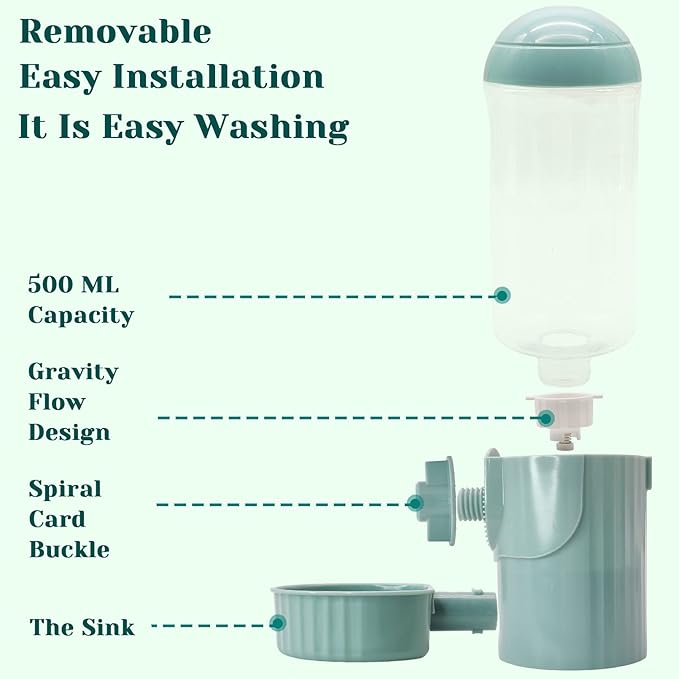 Hamiledyi Rabbit Water Bottle 17oz Bunny Hanging Automatic Water Dispenser Chinchillas Feeder Water Bowl Small Animal No Drip Plastic Water Dispenser for Guinea Pigs Chinchillas Hedgehogs Ferrets 2Pcs