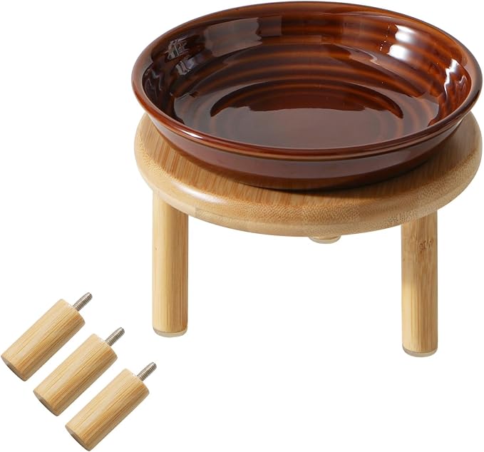 Havniva Elevated Cat Bowls Raised Ceramic Cat Bowl, 5.7” Wide Opening Cat Food Bowl Whisker Friendly Cat Dish Anti-Slip with Bamboo Stand, Shallow Pet Food & Water Bowl for Indoor Cats