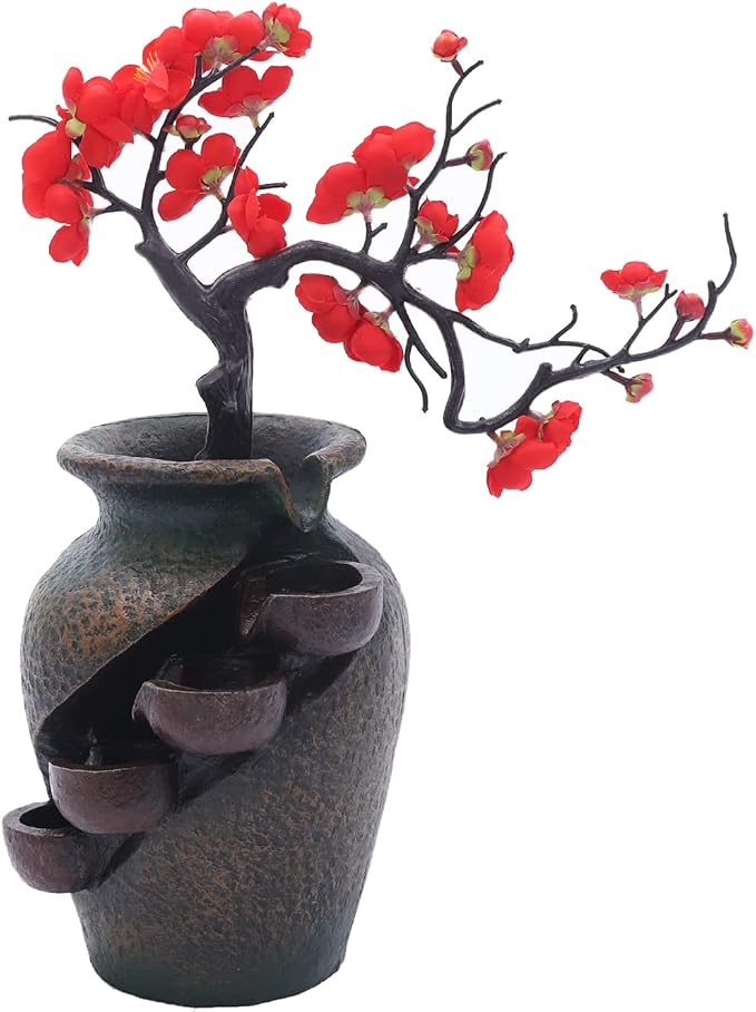Indoor Fountain Rockery Tabletop Fountain with Flowers | Water Feature Meditation Desktop Fountains for Home Office Decor or Giving 11.8' x 7.1'' x 15.8''