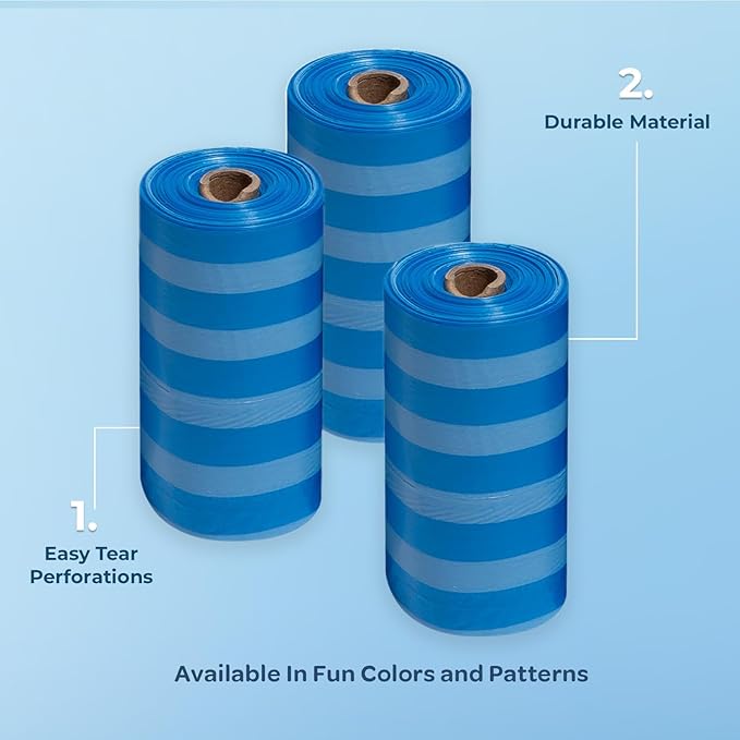 Best Pet Supplies Dog Poop Bags for Waste Refuse Cleanup, Doggy Roll Replacements for Outdoor Puppy Walking and Travel, Leak Proof and Tear Resistant, Thick Plastic - Blue Strips, 240 Bags