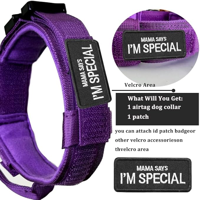 Xqpetlihai Tactical Dog Collar with Airtag Holder Waterproof Airtag Dog Collar with Control Handle and Metal Buckle(DeepPurple，XXL