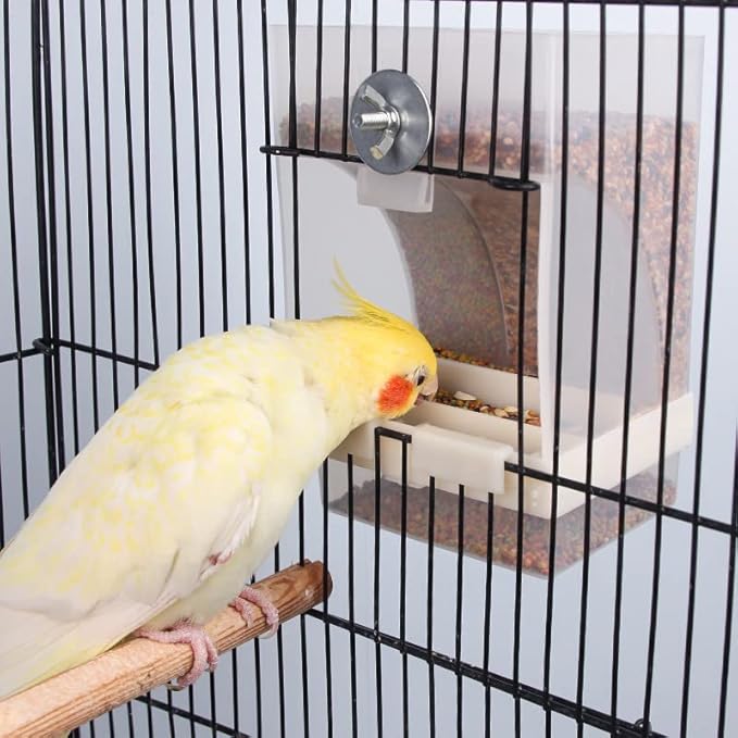 YSTAR 2-Pack No-Mess Automatic Bird Feeder Parrot Feeder Cage Accessories Supplies for Feeder Integrated Automatic Box Parakeet Canary Cockatiel Finch (White)