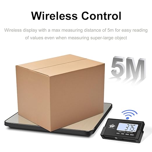 QP Shipping Scale, 440 lb/0.35 oz High Accuracy Digital Postal Scale, Postage Scale, Wireless LCD Display, Hold/Tare Function, Lightweight Scale for Packages/Luggage/Pet, Battery & AC Adapter Included