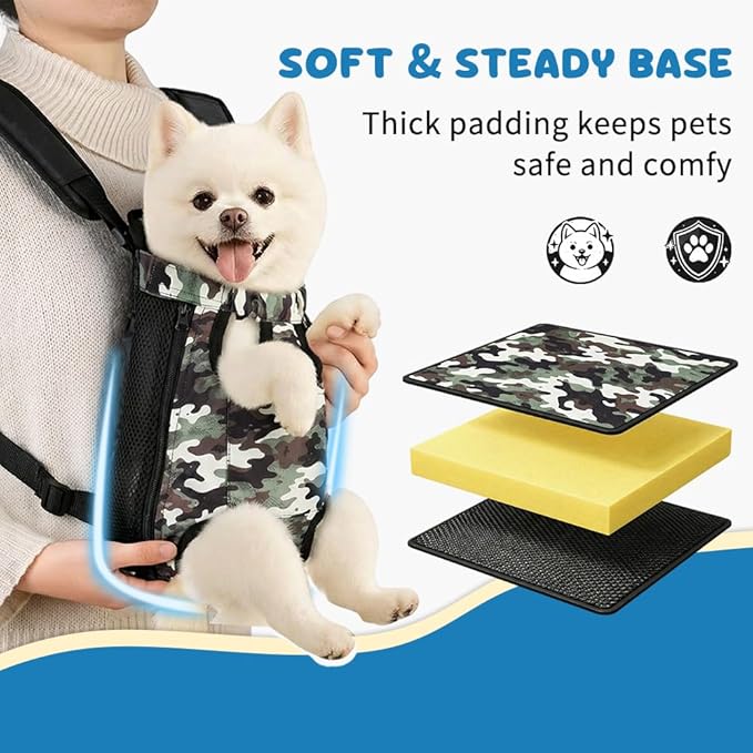 Dog Backpack Carrier, Front Pocket for Essentials, Legs Out Carrying Sling Travel Bag for Small Medium Dogs 2.5-4 Lbs, Soft Wearable Puppy Chest Carry Backpacks for Walking/Hiking/Camping/Traveling