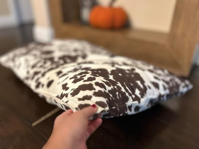 Natural Cotton Canvas Dog Bed – Raw Cotton Filled Pet Cushion Insert, Breathable Eco-Friendly Dog Mattress, Durable Washable Cover with Zipper (Cow Print Brown White, X Large 53"x36"x5")