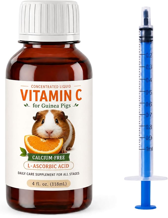 Guinea Pig Vitamin C Liquid Drops Guinea Pigs Accessories Supplement Supplies for Food Essentials Water Drops and Treats No-Drip Formula (4 fl oz)