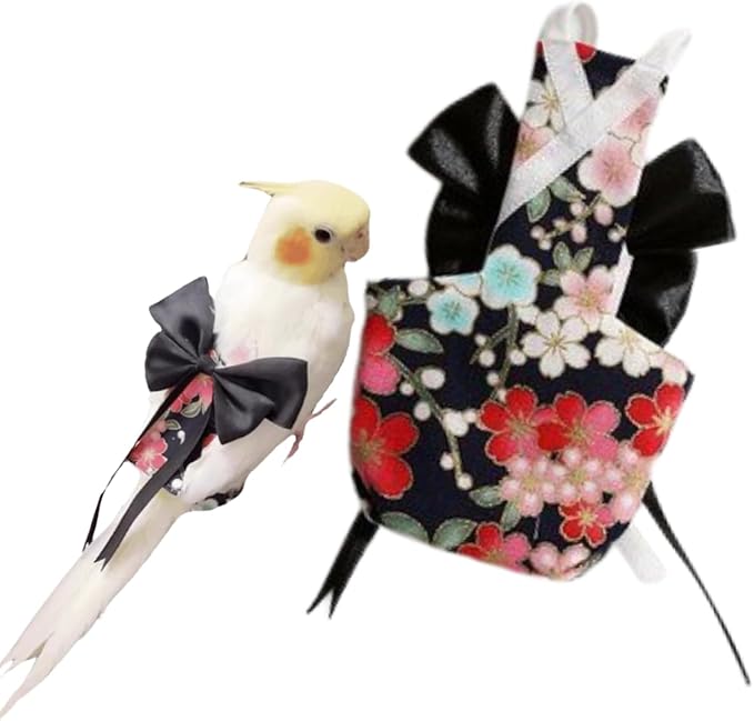 Bird Diaper Parrot Washable Diapers, Parrot Flight Suit, Reusable Nappies for Parakeet Cockatiel Mini Macaw Budgie Conure Lovebird (Black,2M)