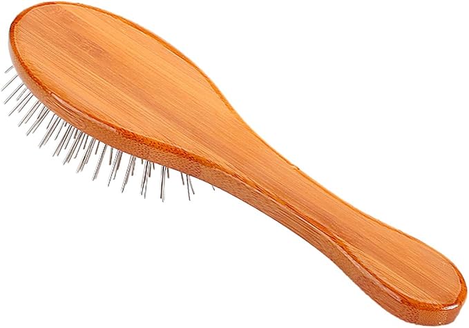 Bass Brushes Small Oval Wire Pet Brush with Bamboo Wood Handle