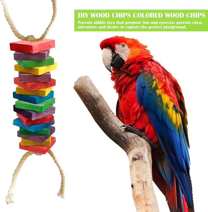 100 Pieces Parrot Wooden Chewing Toy Parrot Bite Toy Parrot Chewing Blocks for Small, Medium, Large Parrot Budgies Parakeet Cockatiel(Mixed Color)