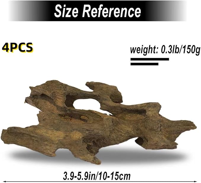 4 Pcs Natural Aquarium Driftwood Shrimp Wood, 3.94-5.91" (10-15cm) Assorted Branches & Trunk, Terrarium Ornament & Habitat Decor for Fish, Shrimp and Reptiles