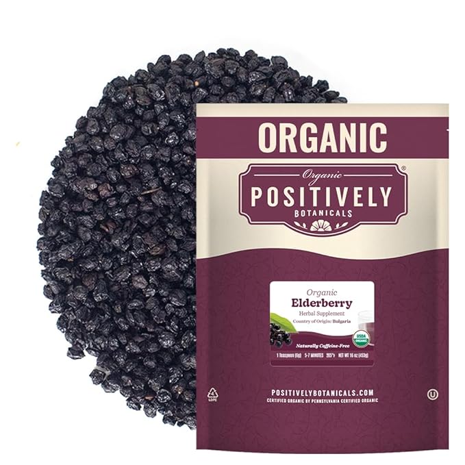 Organic Positively Botanicals Company, Elderberry, Herbal Tea Loose Leaf Botacnical, 16 Ounce