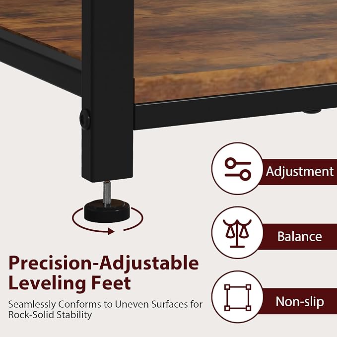 5-10 Gallon Fish Tank Stand with Adjustable Height and Drawer, Brown | Heavy duty metal frame holds up to 220 pounds with a lower shelf for a second aquarium, turtle tank or reptile terrarium