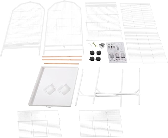 53.5 Inch Iron Bird Cage, Large Parakeet Cages with Play Open Top and Rolling Stand, Bird House with Detachable Stand and Pull-Out Tray for Cockatiels, Parrots, Lovebirds, Canaries (White, Style B)