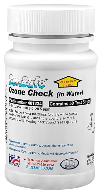 Industrial Test Systems | SenSafe Ozone Check Test Strip 481234 | 0 - >0.5ppm Range | Bottle of 50 | Made in USA | Lowest Detection Levels | 30-Second Test | Drinking Water, Restaurants, & More