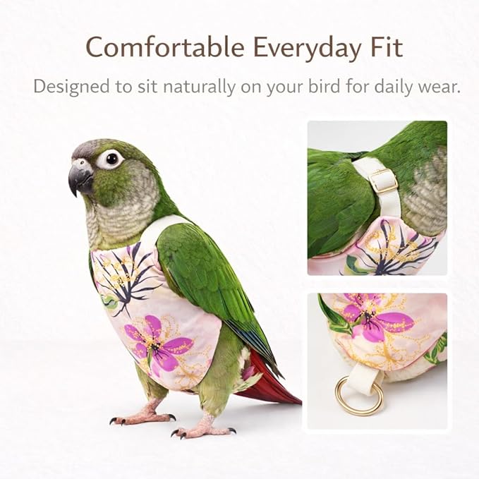 5PCS Bird Diaper Harness Set with Flight Leash and Disposable Liners, Reusable Bird Diapers for Parrots Conures Cockatiels Parakeets, Adjustable Bird Harness for Indoor Companion Birds(M)