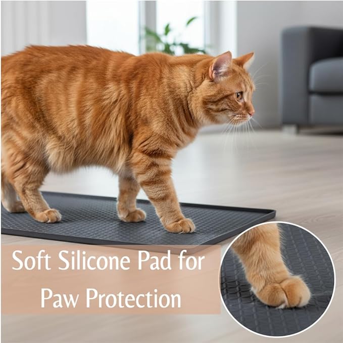 Cat Litter Mat 51" x 25.6" XL Silicone Litter Box Mat, Waterproof Non-Slip Kitty Litter Mat - Easy to Clean for Multi-Cat & Automatic Litter Boxes, Cat Mat for Litter Box with Raised Lip