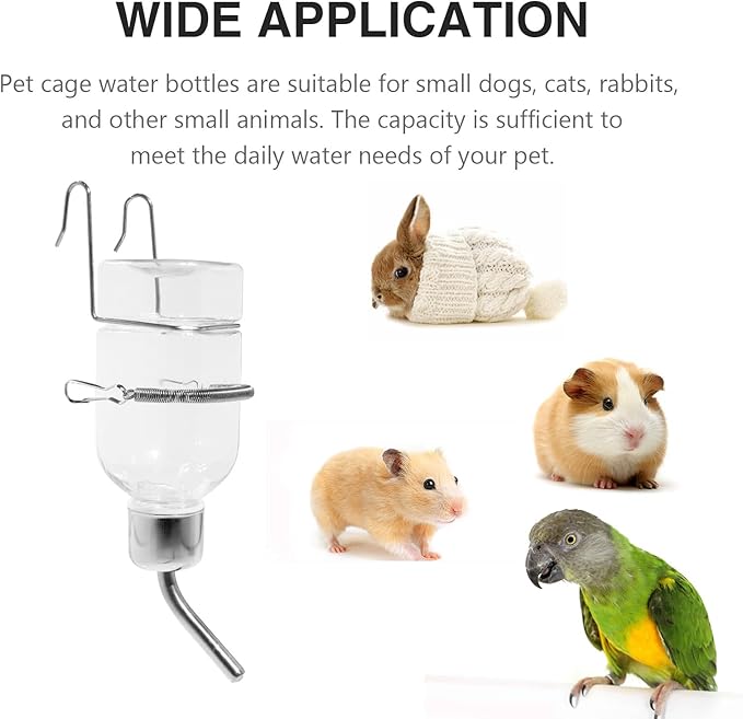 2 Pcs Pet Cage Water Bottle, No Drip Small Animal Water Dispenser, 6oz+12oz for Rabbit, Guinea Pig, Chinchilla, Ferret, Squirrel, Hedgehog