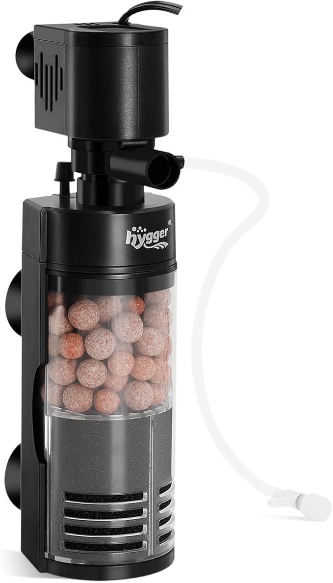 hygger Quiet Electric Aquarium Sponge Filter 10-40 Gallon Fish Tank Filter with Bio Balls Airtubing, Submersible Aquarium in-Tank Power Filter 7W 100 GPH