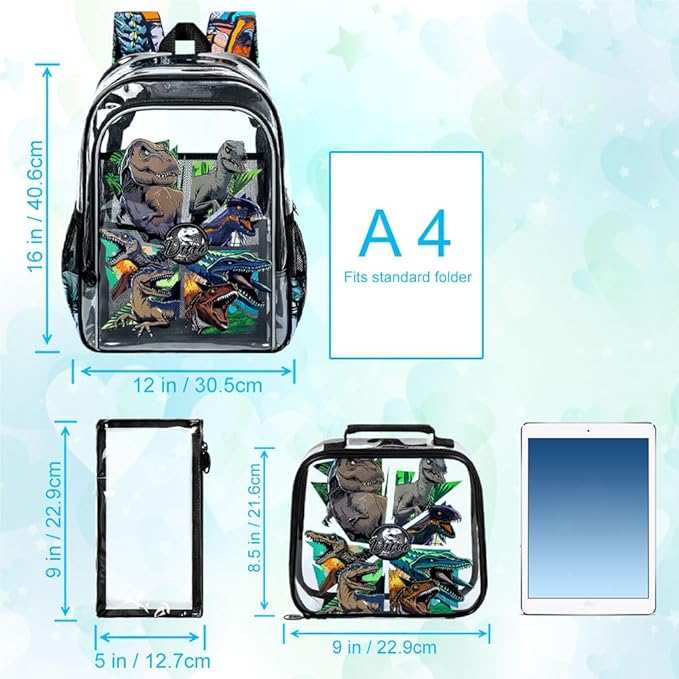 CCJPX 3Pcs Clear Backpack for Girls, School Transparent Bookbag, Heavy Duty See Through Backpacks for Teens Elementary