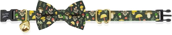 Ultra Joys Cat Collar with Bells - Breakaway for Cats, Boy & Girl Cat Collars Kitten Collar with Bell - Break Away Collar for Cats - Breakaway Cat Collar with Bandana and Bowtie Mushroom Small