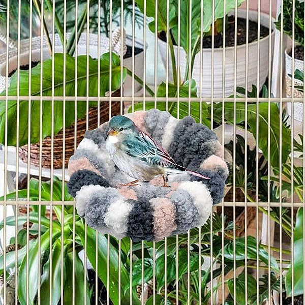 2 Pack Warm Bird Nest Bed for Cage Plush Hanging Parrot Bed Bird Snuggle Hut Hanging Sleeping Bird House for Parakeet, Conure, Budgie, Cockatiel, Lovebird, Finch, Hamster-Grey&Blue