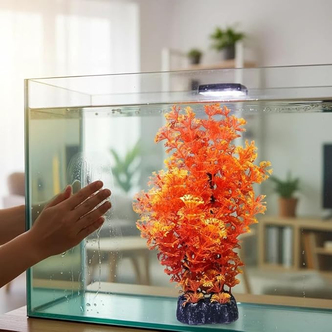 Mipukbay Orange Aquarium Plants - Artificial Plastic Fish Tank Decor, Realistic Ornament Safe for Fish & Shrimp, Low-Maintenance Aquascaping Plants for Freshwater/Saltwater Tank Landscaping